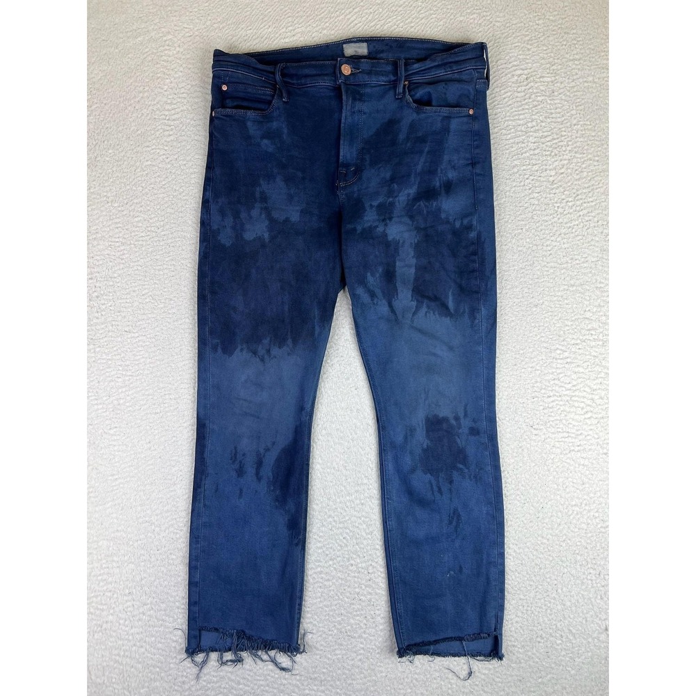 Mother The Mid Rise Dazzler Ankle Step Fray Jeans Womens 33 Blue‎ Ropin N Ridin